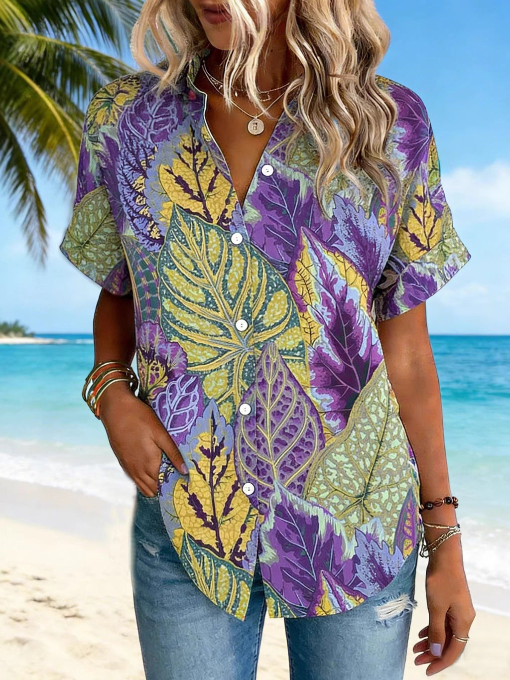 3D Printing Tropical Printed Shawl Collar Short Sleeve Summer Vacation Going Out Casual Shirt