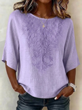 Women's Half Sleeve Blouse Summer Purple Plants Printing Crew Neck Daily Going Out Vintage Top