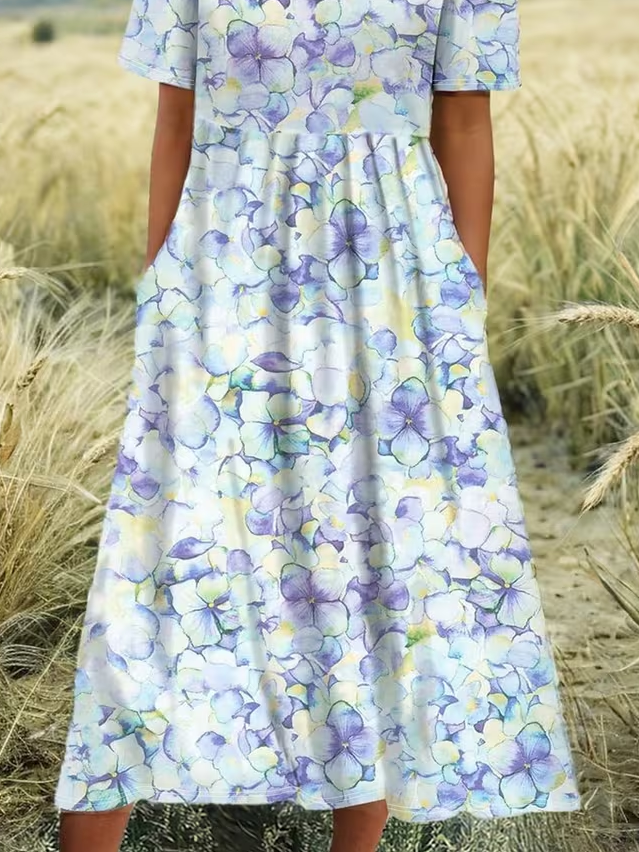 Women's Short Sleeve Summer As Picture Floral Printing Crew Neck Daily Going Out Casual Maxi H-Line Shift Dress Dress