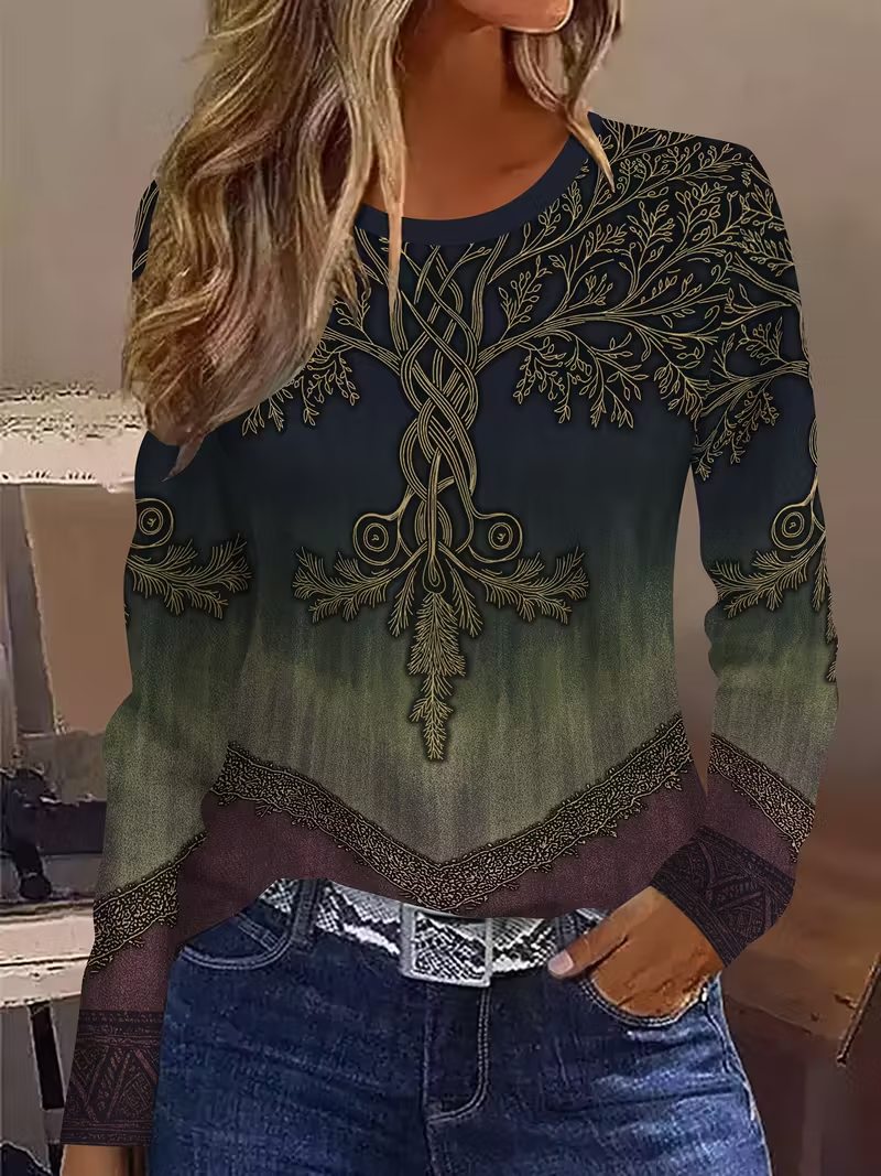 Women's Long Sleeve T-shirt Spring/Fall As Picture Abstract Printing Jersey Crew Neck Daily Going Out Casual Top