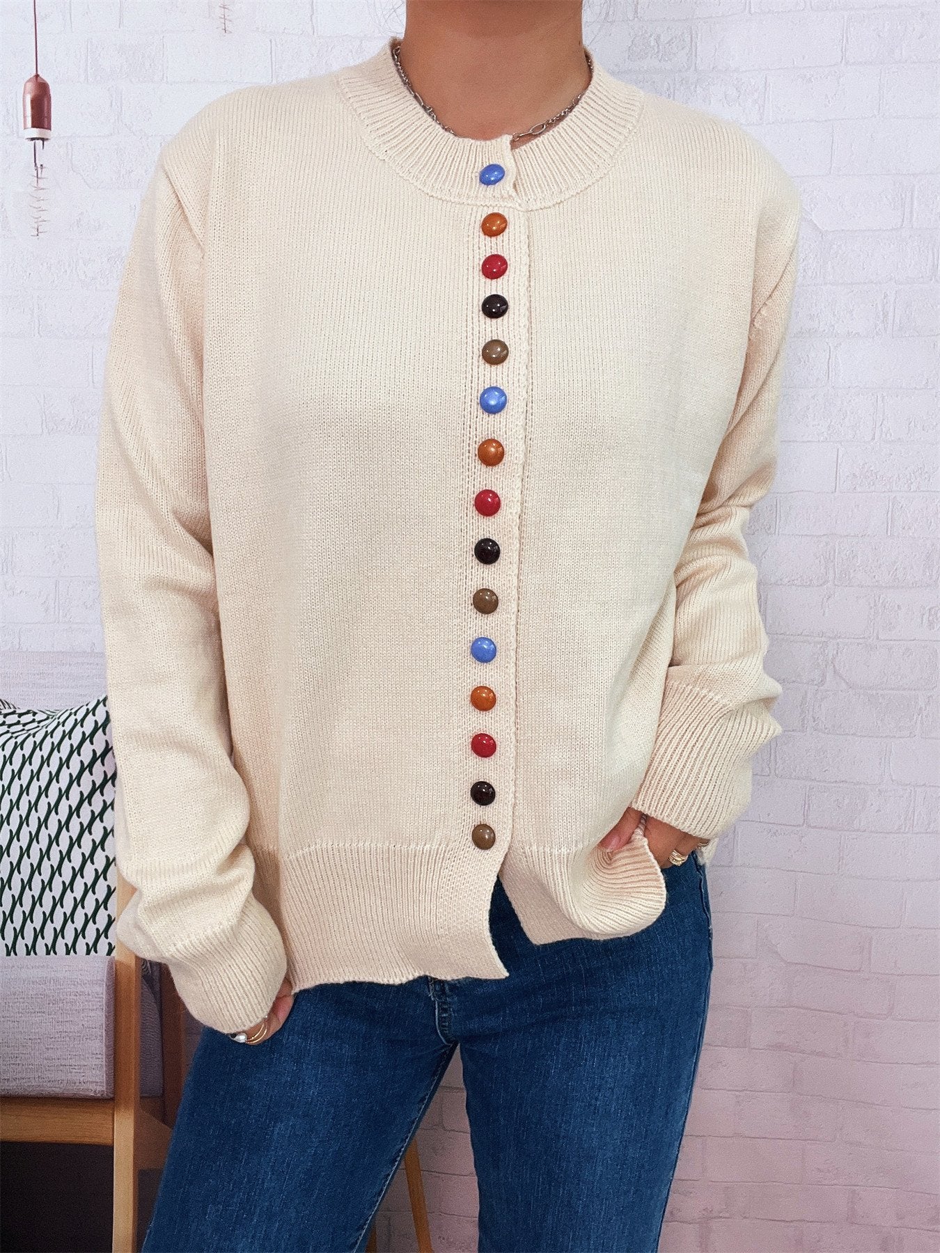 Crew Neck Casual Cotton Cardigan