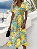 V Neck Gradient Pattern Regular Fit Casual Dress