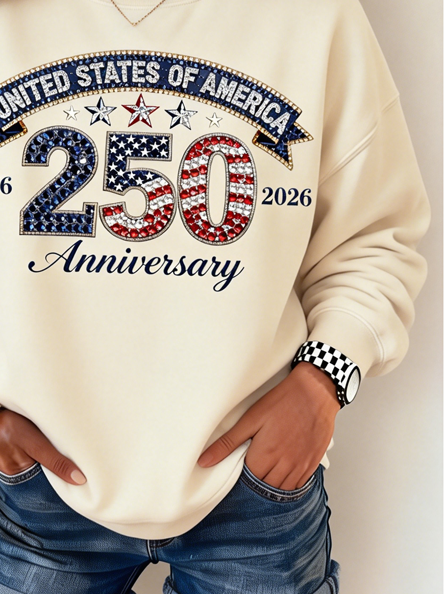 250th anniversary Loose Casual Independence Day Crew Neck Sweatshirt