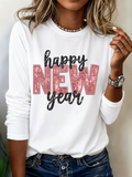 Women's Happy New Year Print Crew Neck Long Sleeve T-Shirt