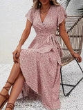 V Neck Ditsy Floral Regular Fit Elegant Dress With No