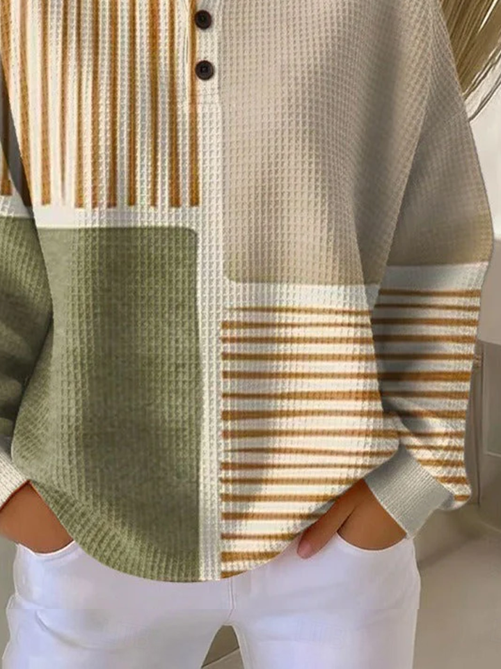 Women's Abstract Print Button-Up Casual Waffle Knit Sweatshirt