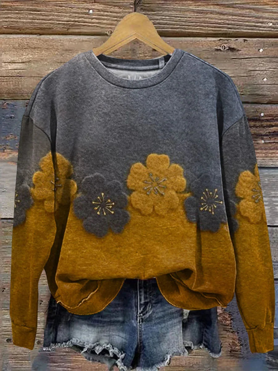 Casual Floral Printing Crew Neck Sweatshirt