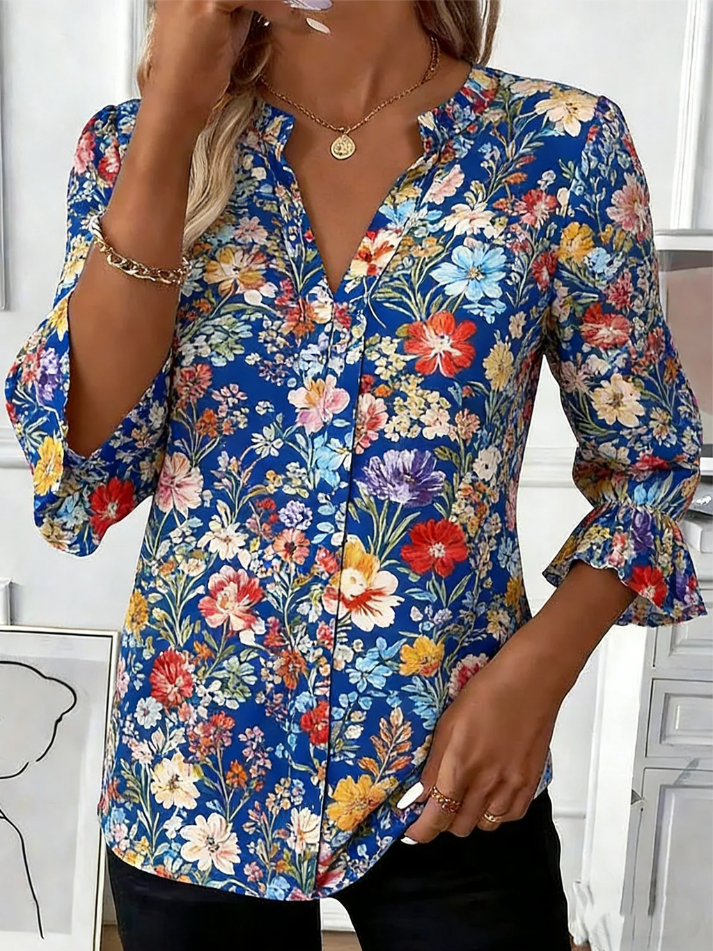 V Neck Elegant Linen Blend Shirt