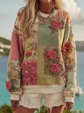 Women’s Casual Floral Print Cotton Crew Neck Regular Sweatshirt