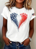 Women's Short Sleeve T-shirt Summer White Independence Day (Flag) Printing Jersey Crew Neck Daily Going Out Casual Top