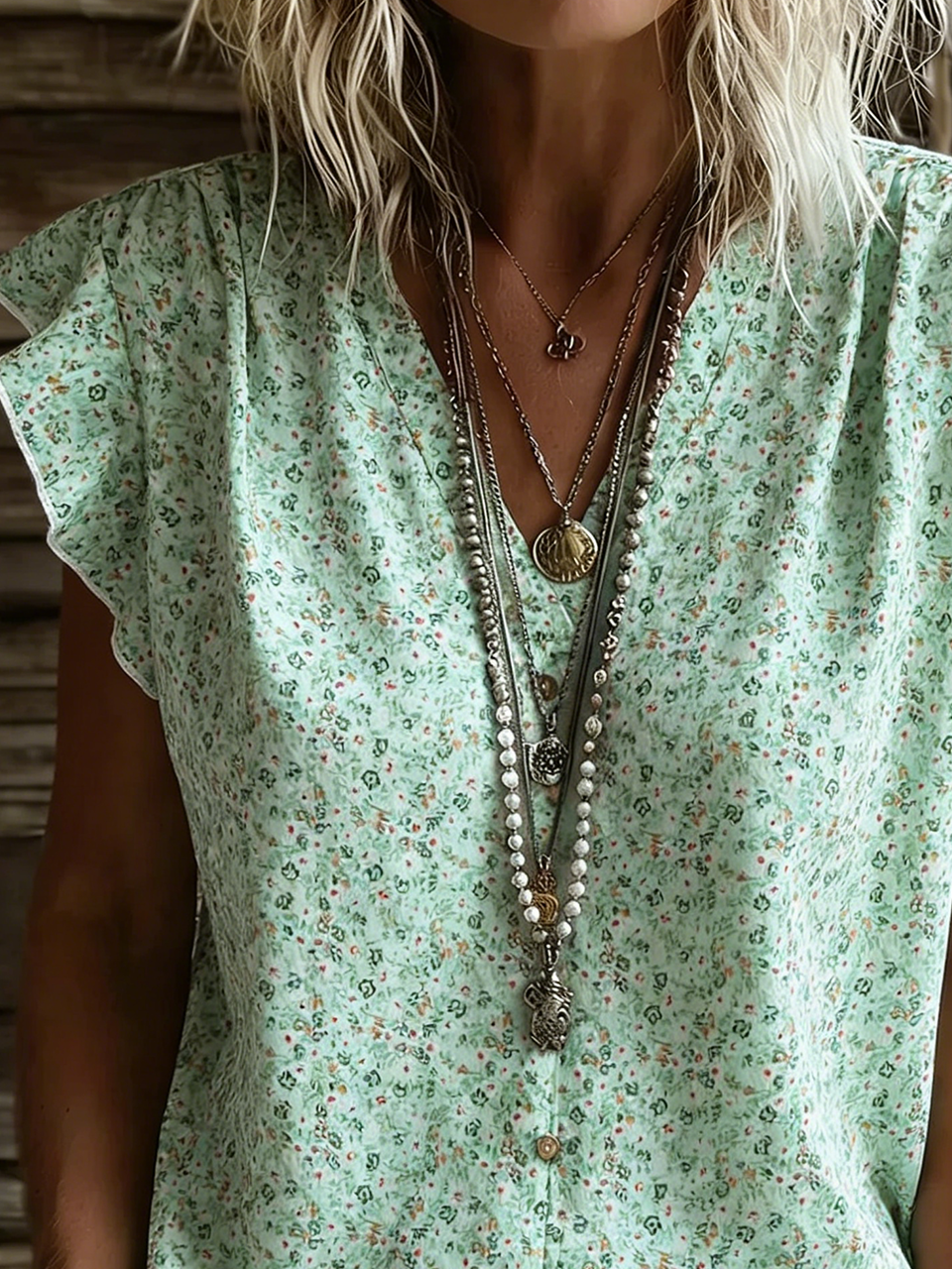 Ditsy Floral Vintage Loose Ruffle Sleeve T-Shirt