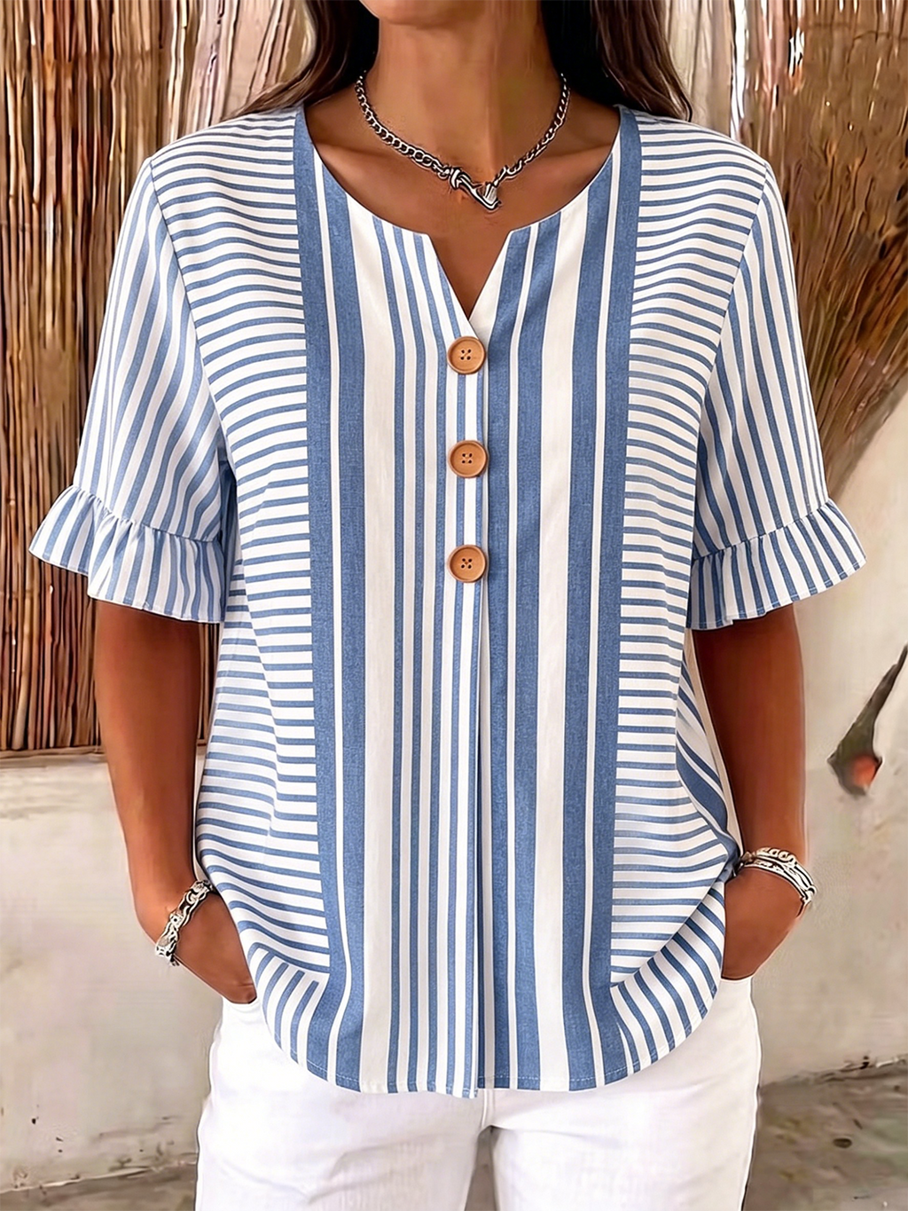 Striped Loose Others Vintage Shirt