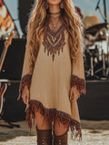 Vacation Ethnic Tassel V Neck Mini Dress