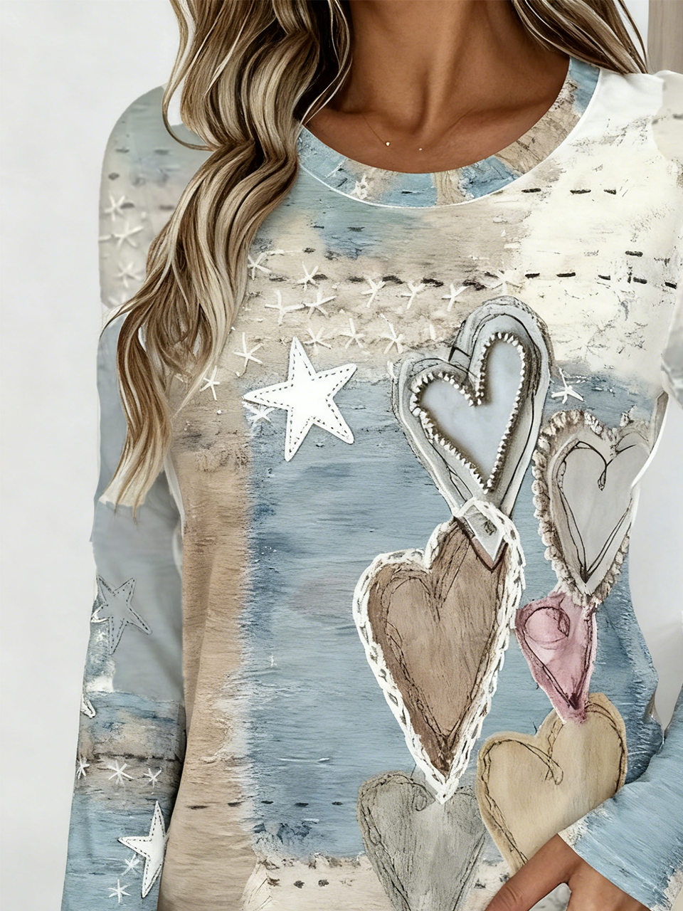 Crew Neck Gradient Pattern Cotton-Blend Vintage T-Shirt