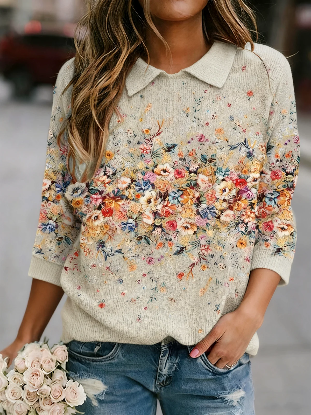 Shawl Collar Knitted Casual Sweater