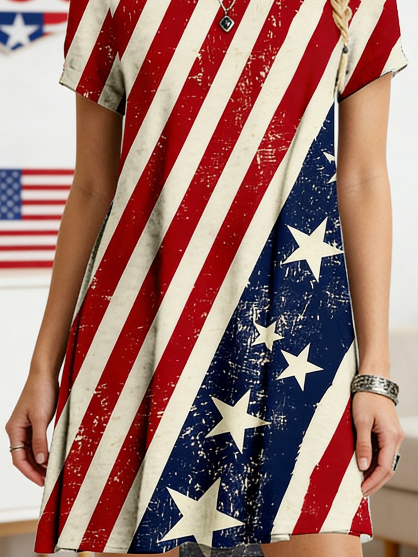 Women's 250th Anniversary Of The Founding Of the United States Independence Day Vintage Short Sleeve Crew Neck A-Line 3D Printing Daily Going Out Casual Mini Dress
