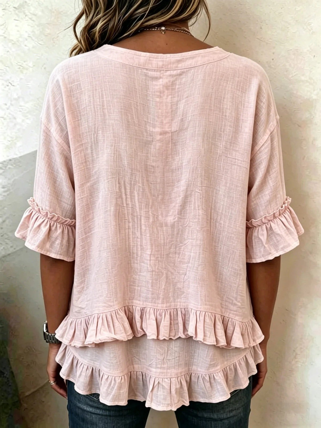 Plain Linen Blend Loose Elegant T-Shirt