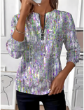 Women's Geometric Gradient Long Sleeve Center Front Zip Casual Sweatshirt Regular Top