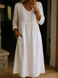 Cotton And Linen Vintage Loose Dress With No