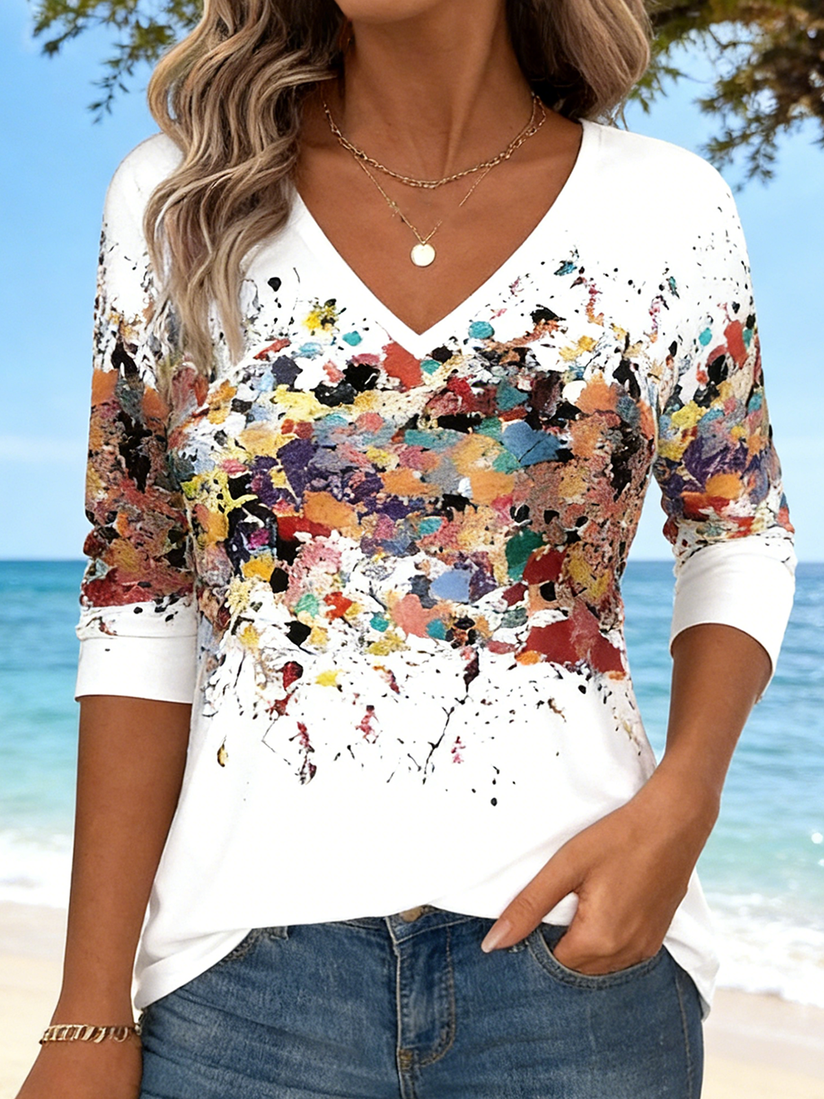 Gradient Pattern Cotton Casual Regular Fit T-Shirt