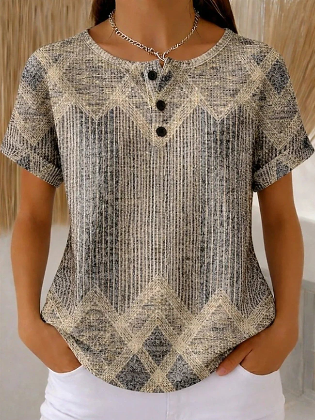 Women's Short Sleeve T-shirt Summer Brown Abstract Printing Crew Neck Daily Going Out Casual Top