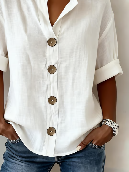 Women's Long Sleeve Shirt Spring/Fall White Plain Buckle Stand Collar Daily Going Out Casual Top