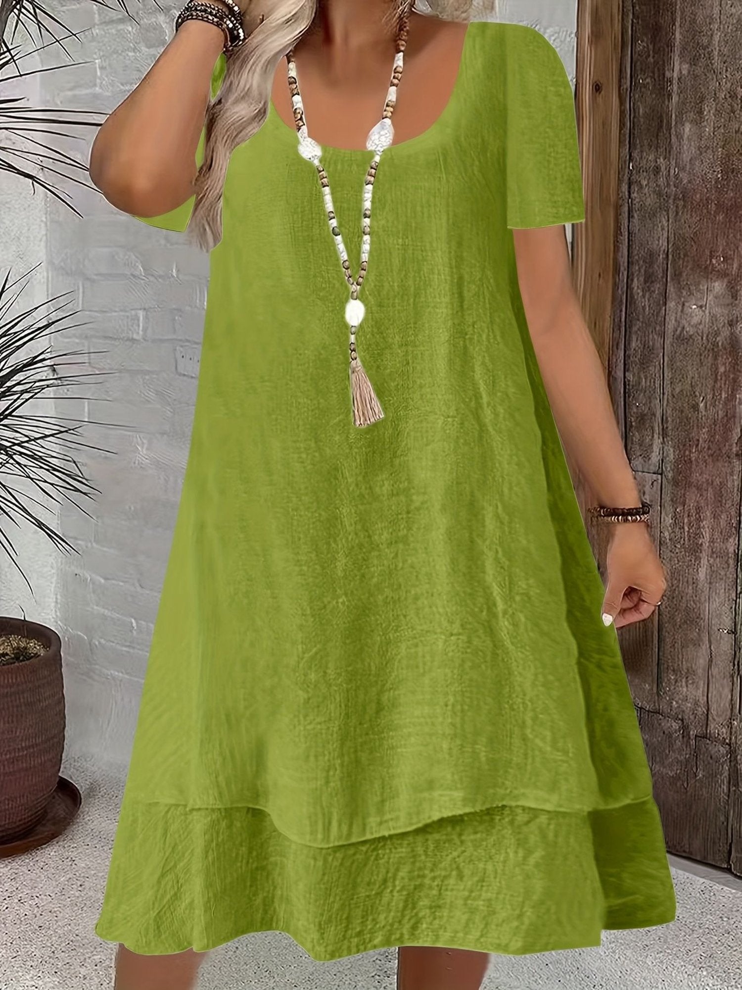 Casual Plain Crew Neck Midi Dress