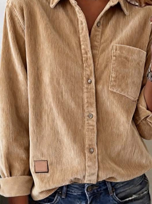 Women's Long Sleeve Shirt Spring/Fall Camel Plain Split Joint Polyester Cotton Shawl Collar Daily Going Out Casual Top