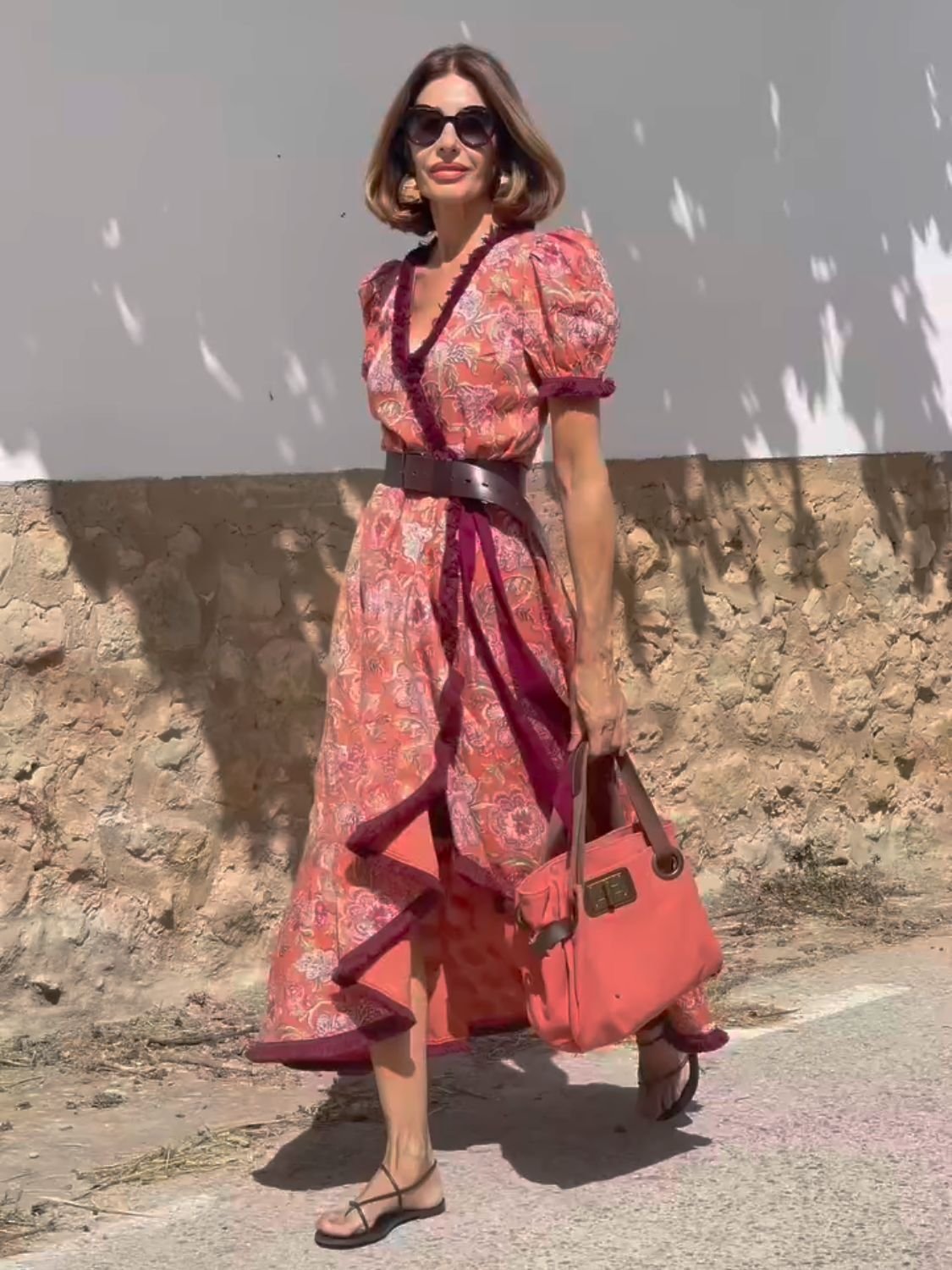 Floral Regular Fit Vintage V Neck Dress With No