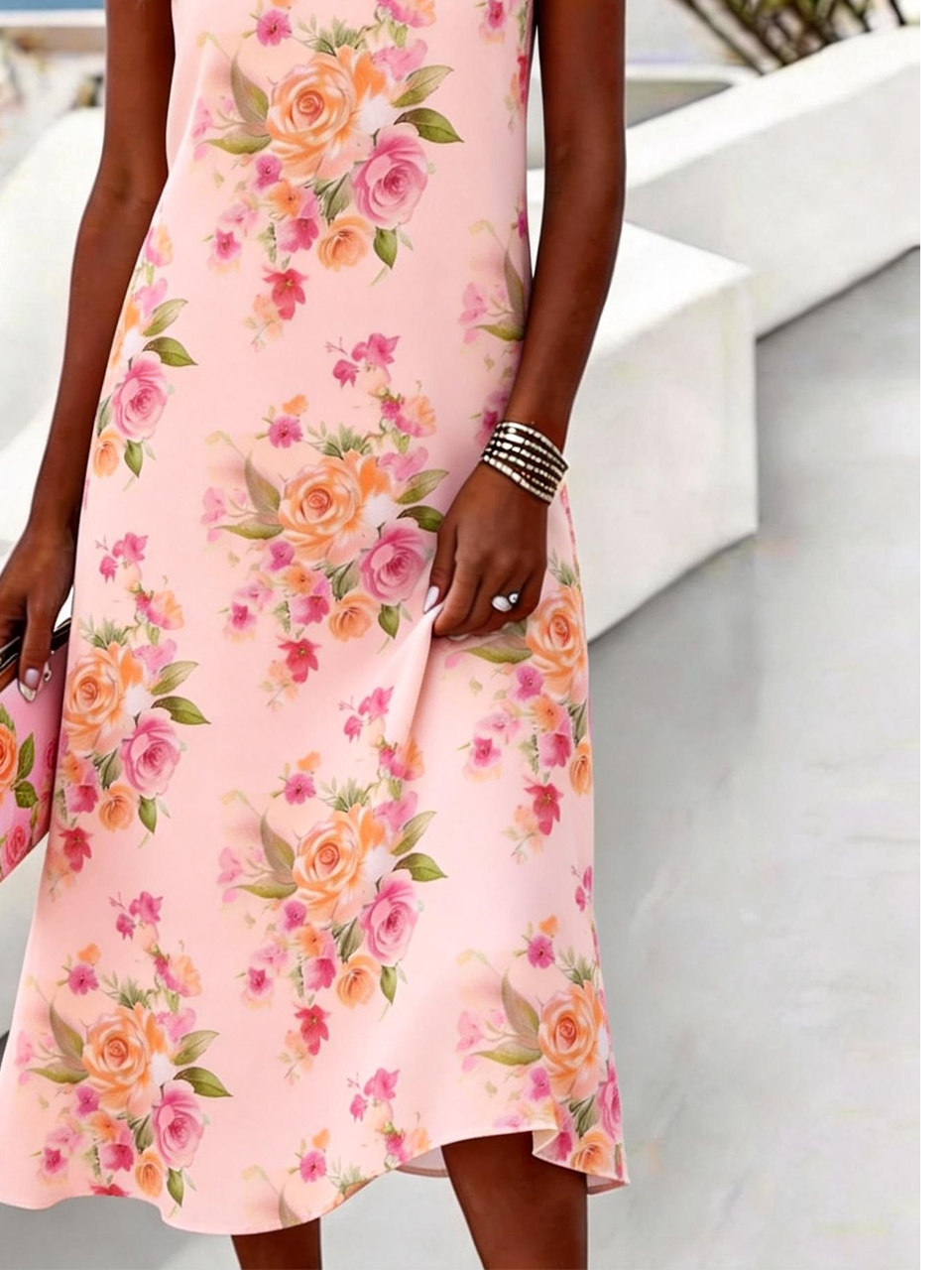Casual Cotton Crew Neck Floral Dress With No