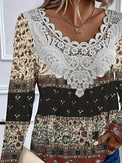 Women's Long Sleeve T-shirt Spring/Fall As Picture Abstract Printing Crew Neck Daily Going Out Casual Top