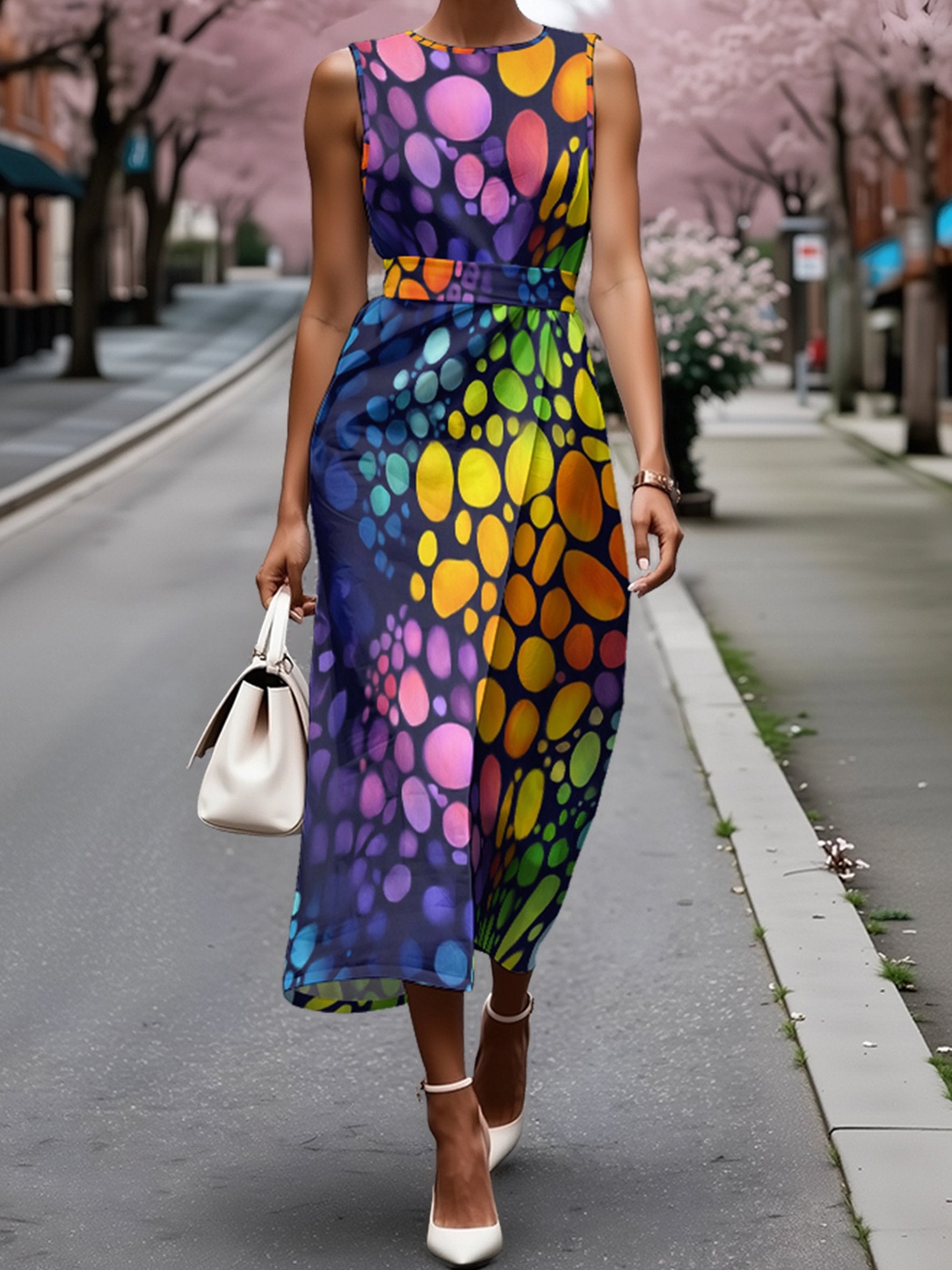 3D Printing Sleeveless Round Neck Easter Summer Casual Maxi Dress