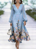 Regular Fit Elegant Floral V Neck Dress With No
