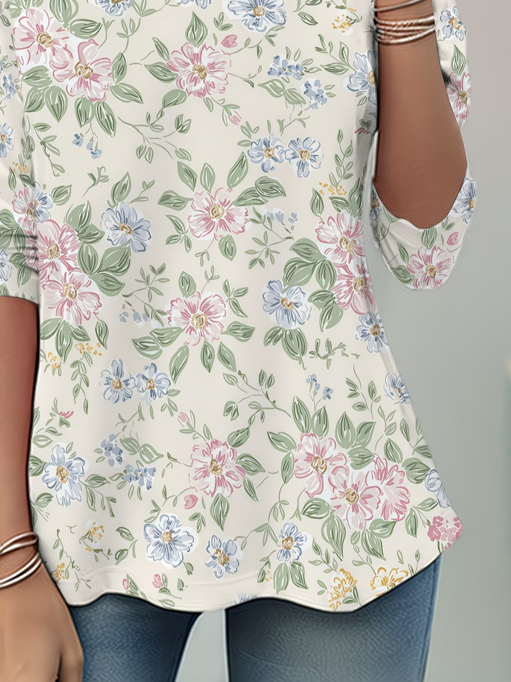 Women's Long Sleeve T-shirt Spring/Fall Apricot Floral Jersey Crew Neck Daily Going Out Casual Top