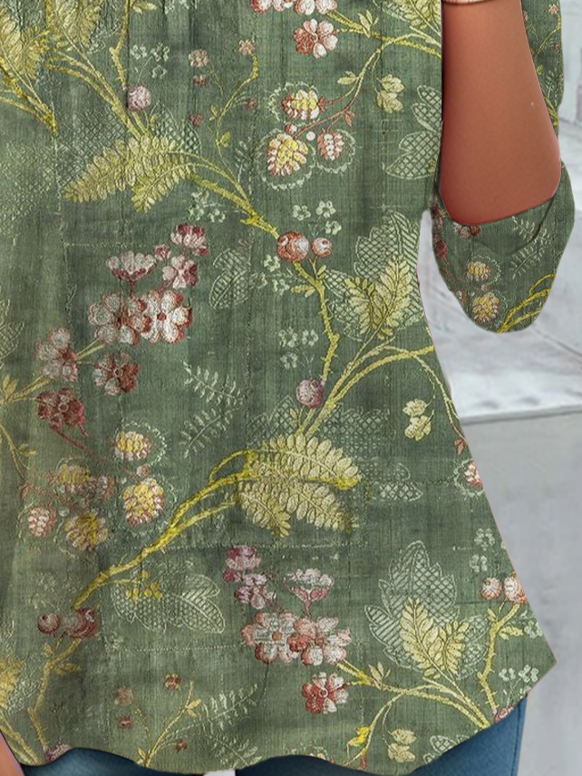Women's Floral Spring Print Casual Crew Neck Tunic T-Shirt