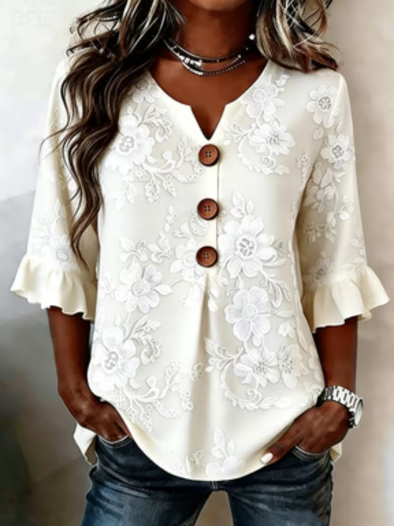 Women's Half Sleeve Blouse Summer White Floral Printing V Neck Daily Going Out Vintage Top
