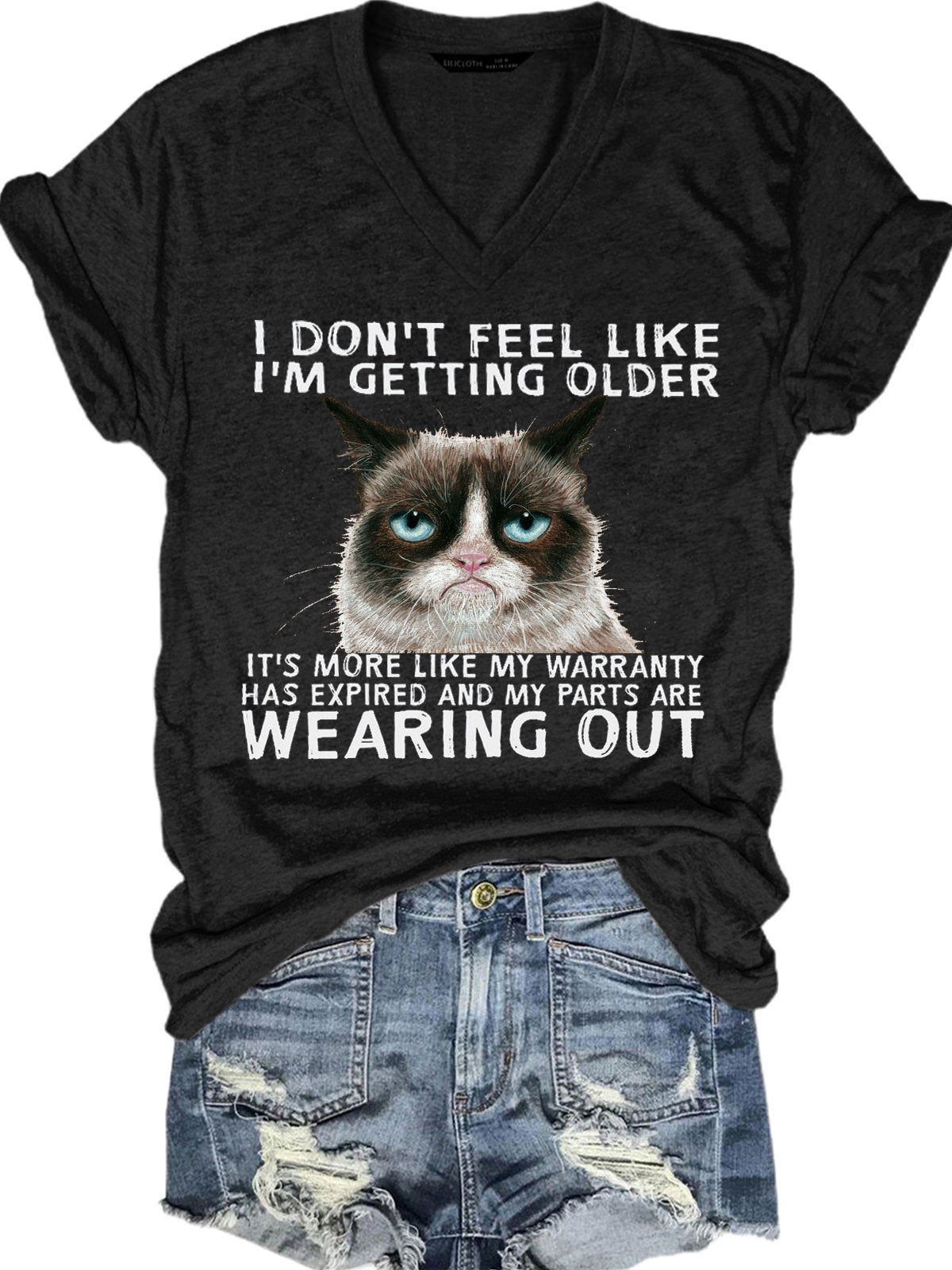 Women's Funny Qoute Grumpy Cat Crew Neck Loose Casual T-Shirt