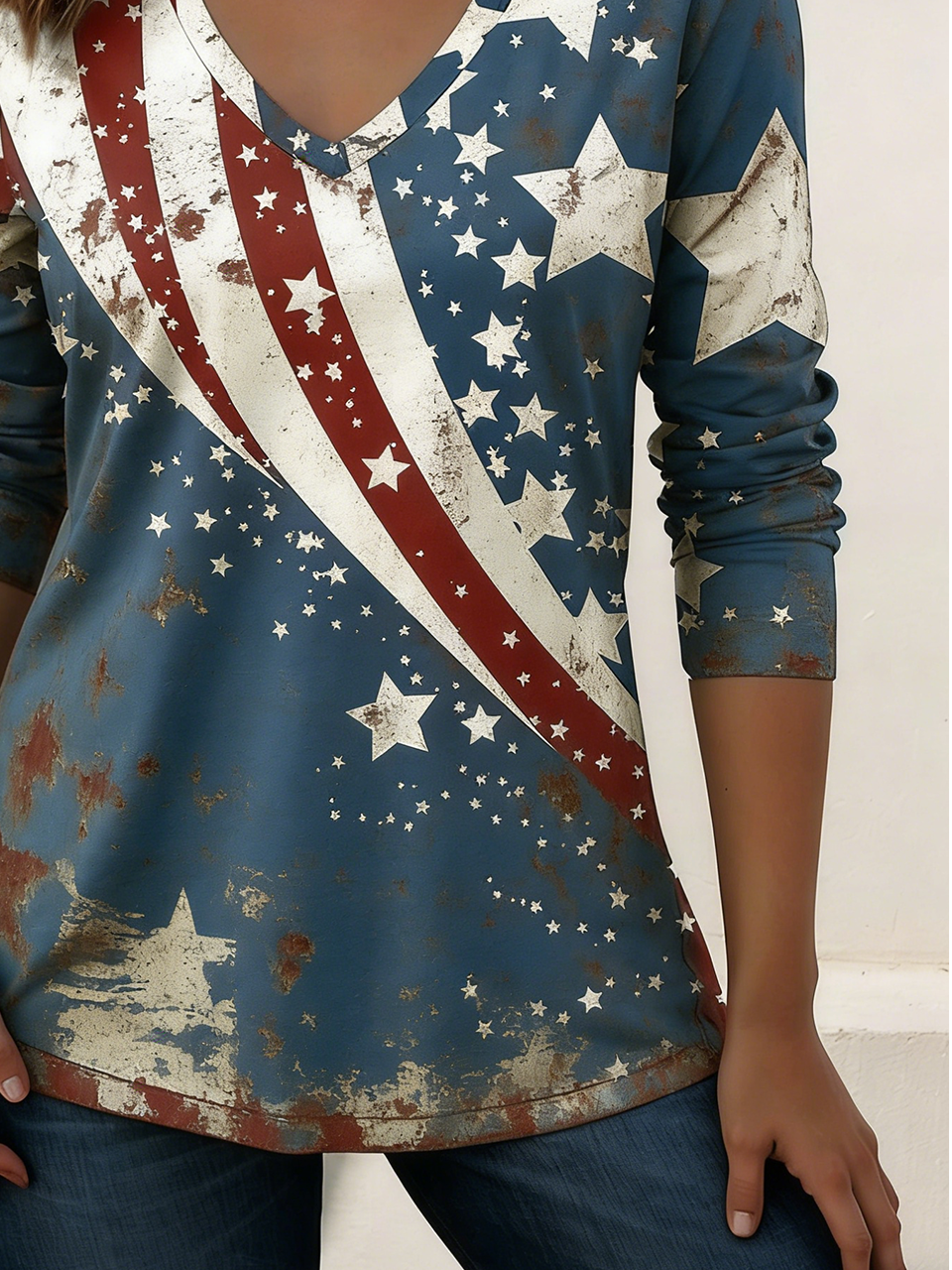 Cotton Independence Day V Neck Casual T-Shirt