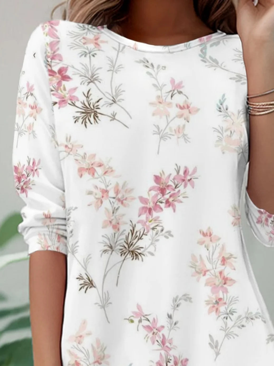 Women's Long Sleeve T-shirt Spring/Fall White Floral Jersey Crew Neck Daily Going Out Casual Top