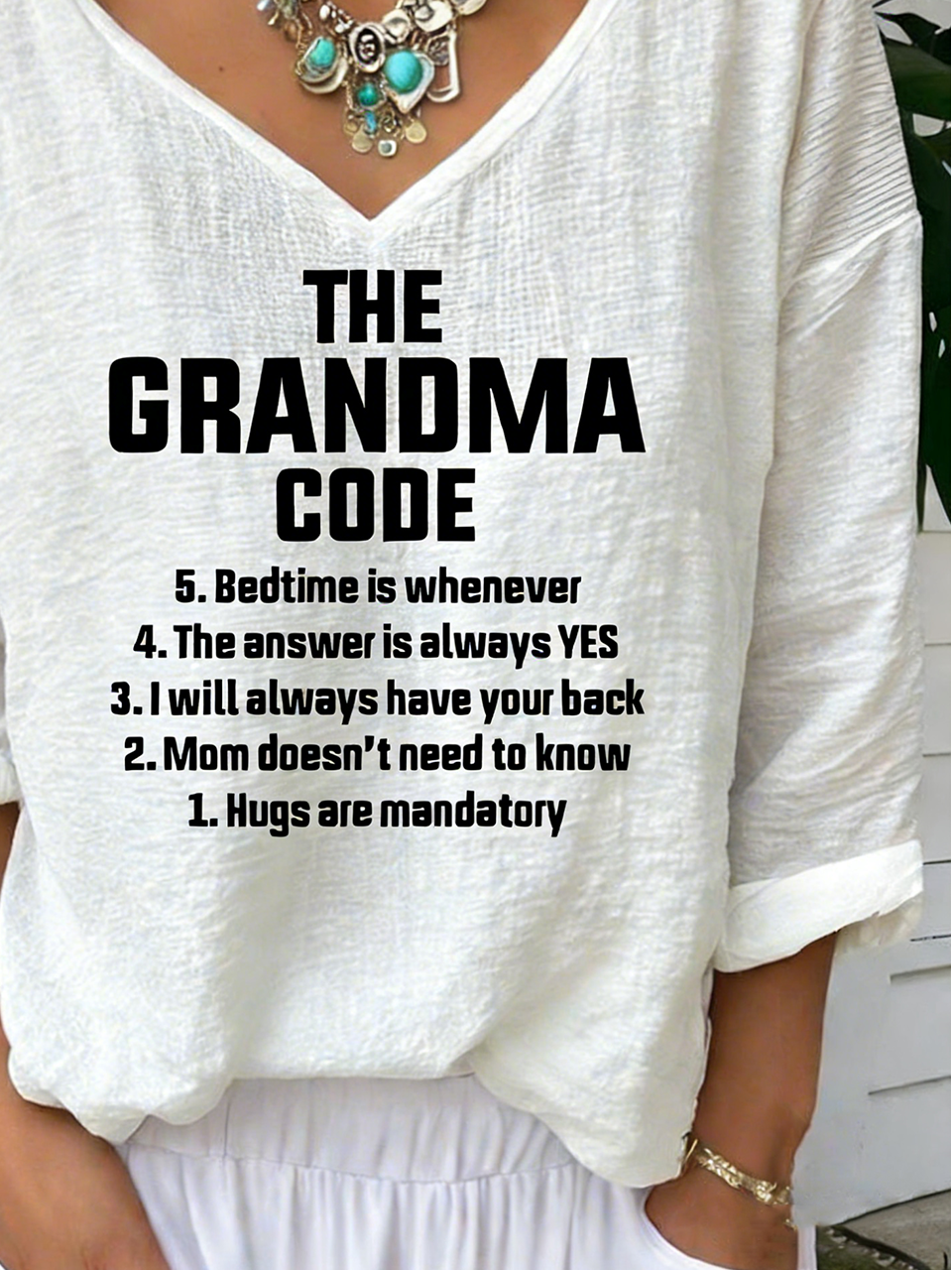 Cotton-Blend V Neck Letter Pattern Vintage T-Shirt