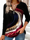 Loose Vintage Chevron Zipper T-Shirt