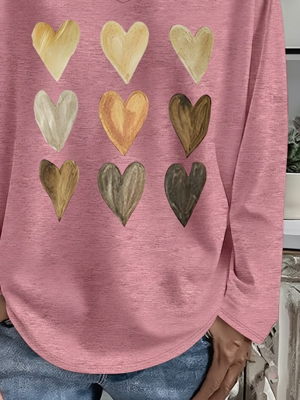 Women's Long Sleeve T-shirt Spring/Fall Pink Heart/Cordate Printing Jersey V Neck Daily Going Out Casual Top
