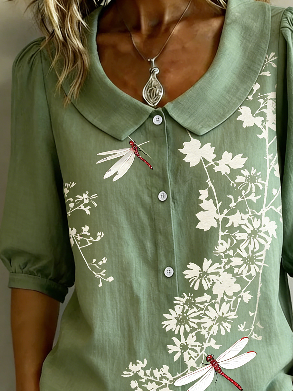 Vintage Dragonfly Linen Blend Shirt