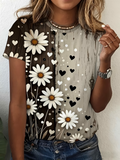 Women's Short Sleeve T-shirt Summer As Picture Floral Printing Jersey Crew Neck Daily Going Out Casual Top