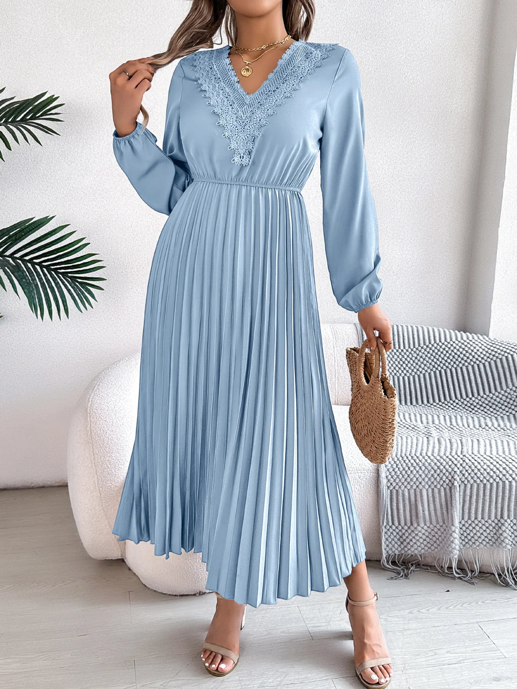 Casual V Neck Cotton Dress With No