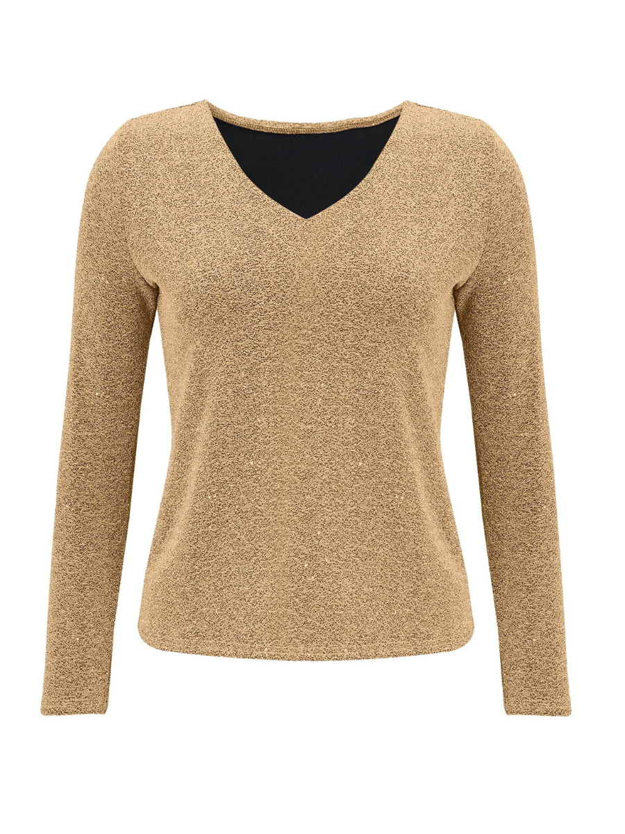 Women's Long Sleeve T-shirt Spring/Fall Silver Plain Split Joint Polyester Cotton V Neck Daily Going Out Casual Top