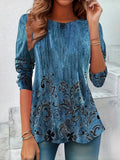 Women's Long Sleeve T-shirt Spring/Fall Blue Floral Jersey Crew Neck Daily Going Out Casual Top