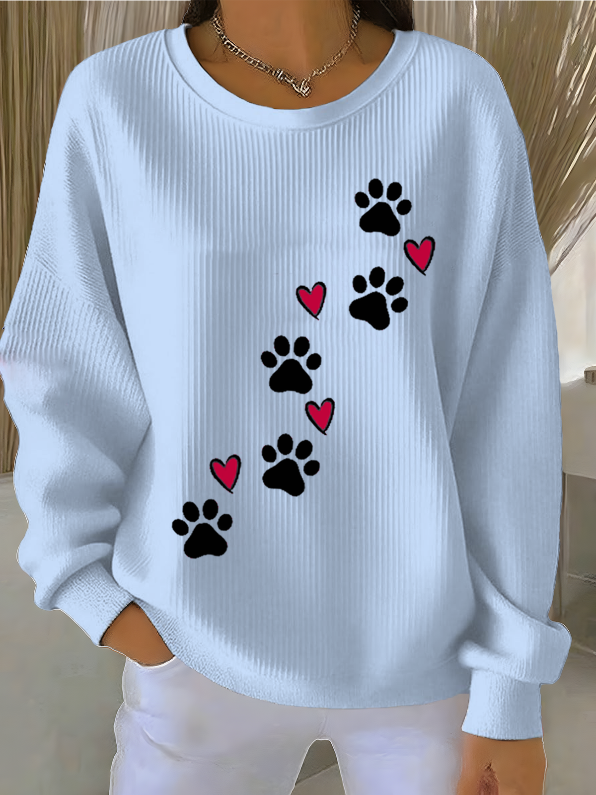 Loose Crew Neck Animal Picture Vintage Sweatshirt
