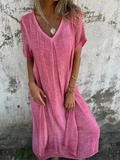 Casual Plain V Neck Midi Dress