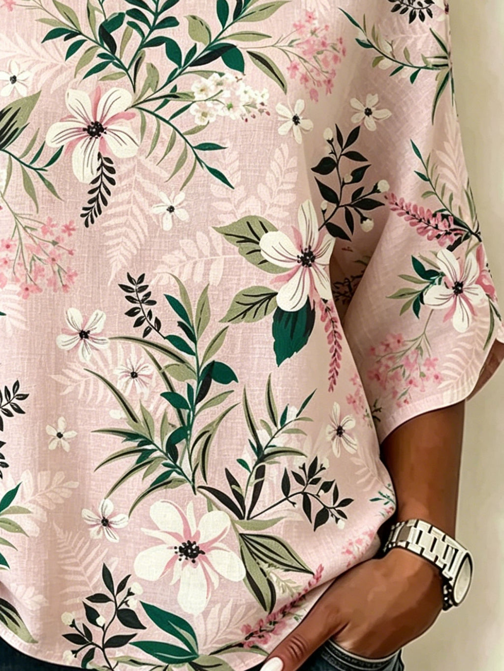 Cotton And Linen Floral Vintage Loose Casual Top